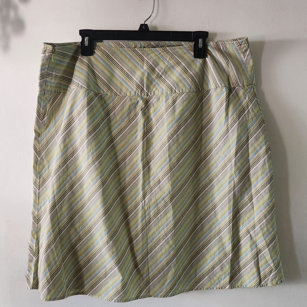 Venezia A-Line Skirt with Stripes in Cream and Green
